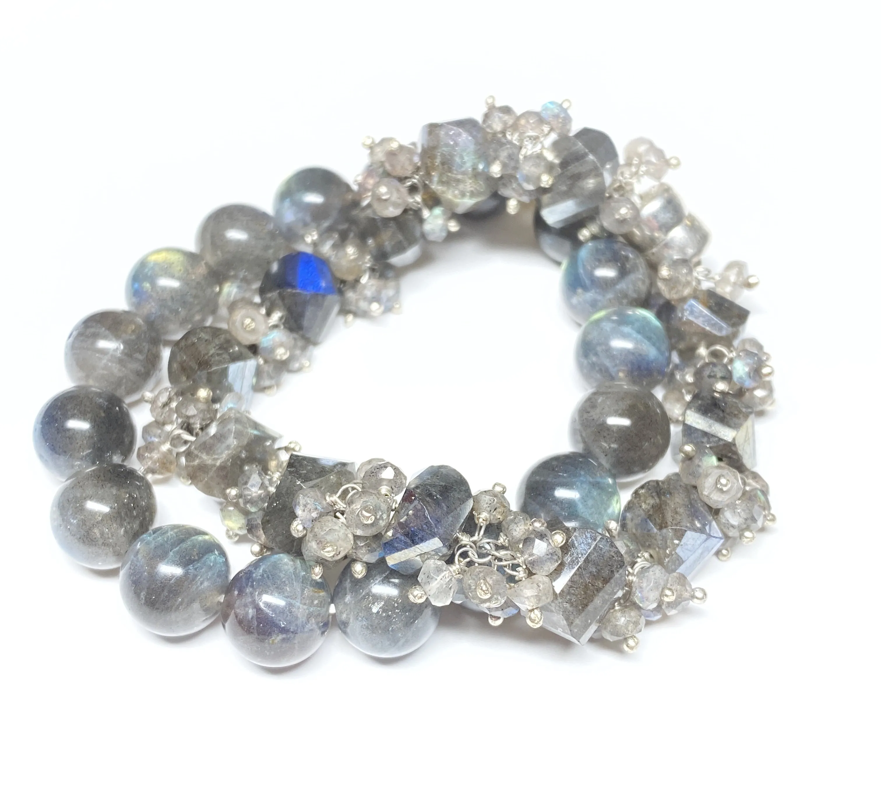 Labradorite Bangle Style Sterling Silver and Cluster Bracelet