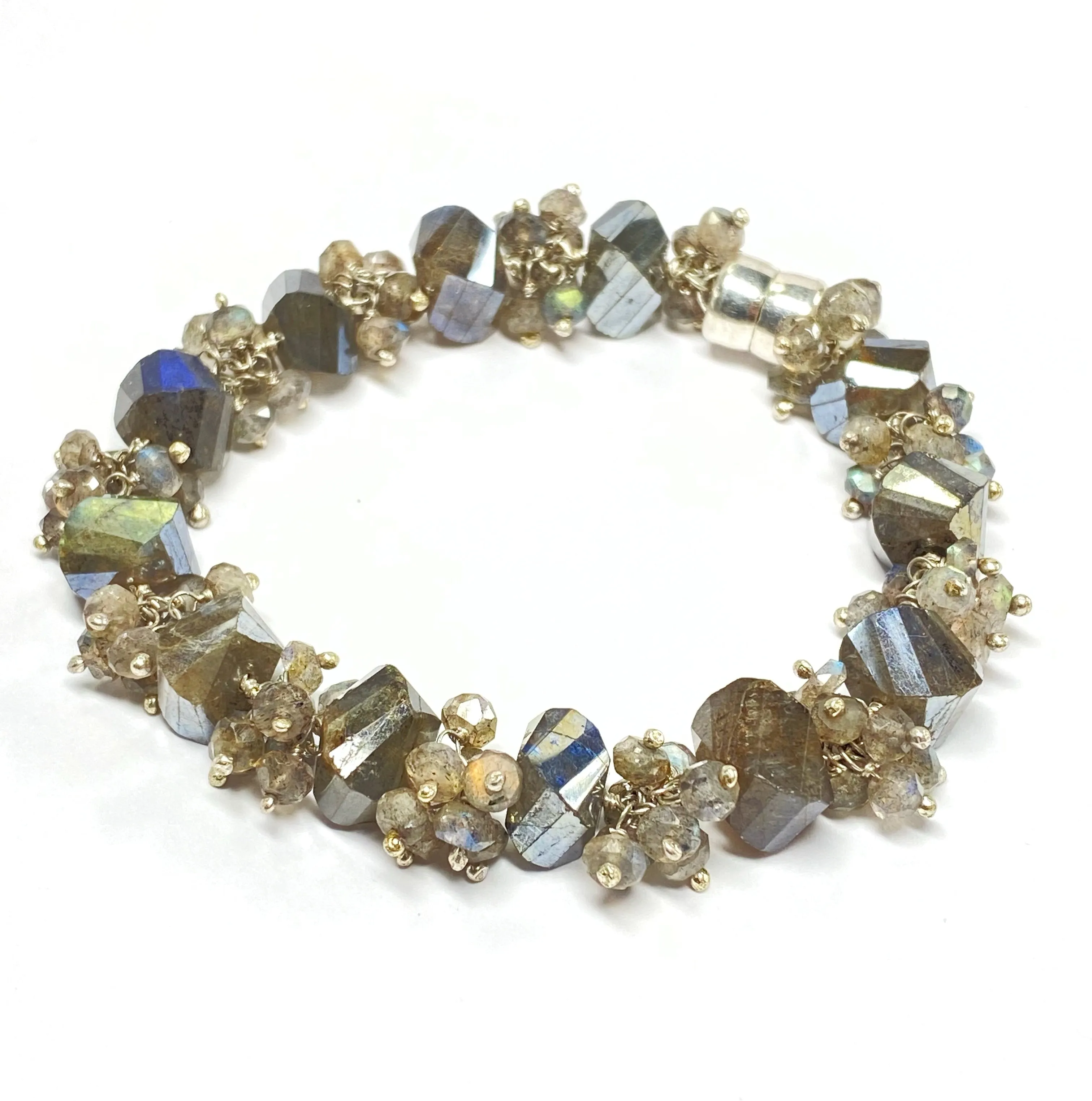Labradorite Bangle Style Sterling Silver and Cluster Bracelet
