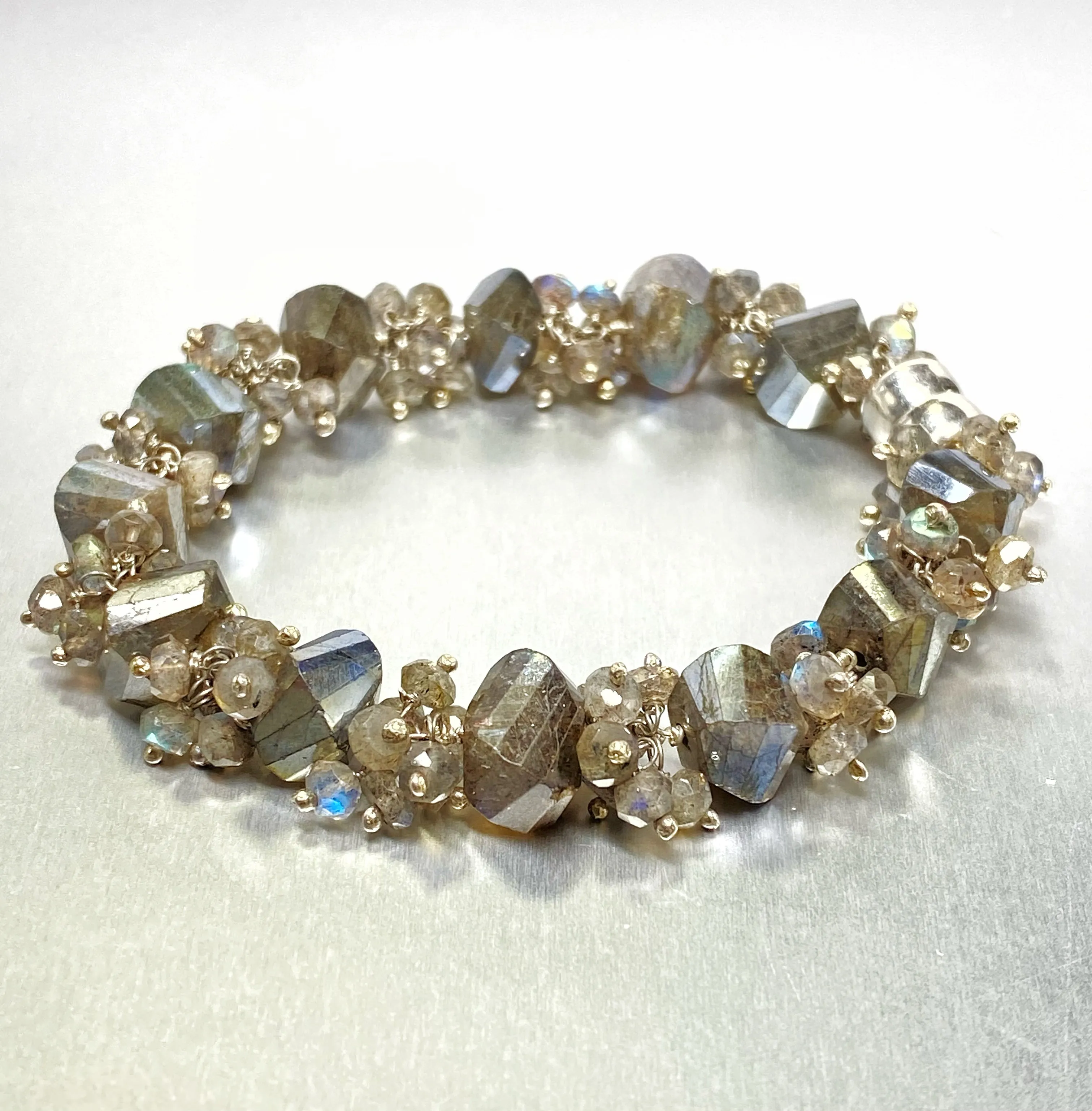 Labradorite Bangle Style Sterling Silver and Cluster Bracelet
