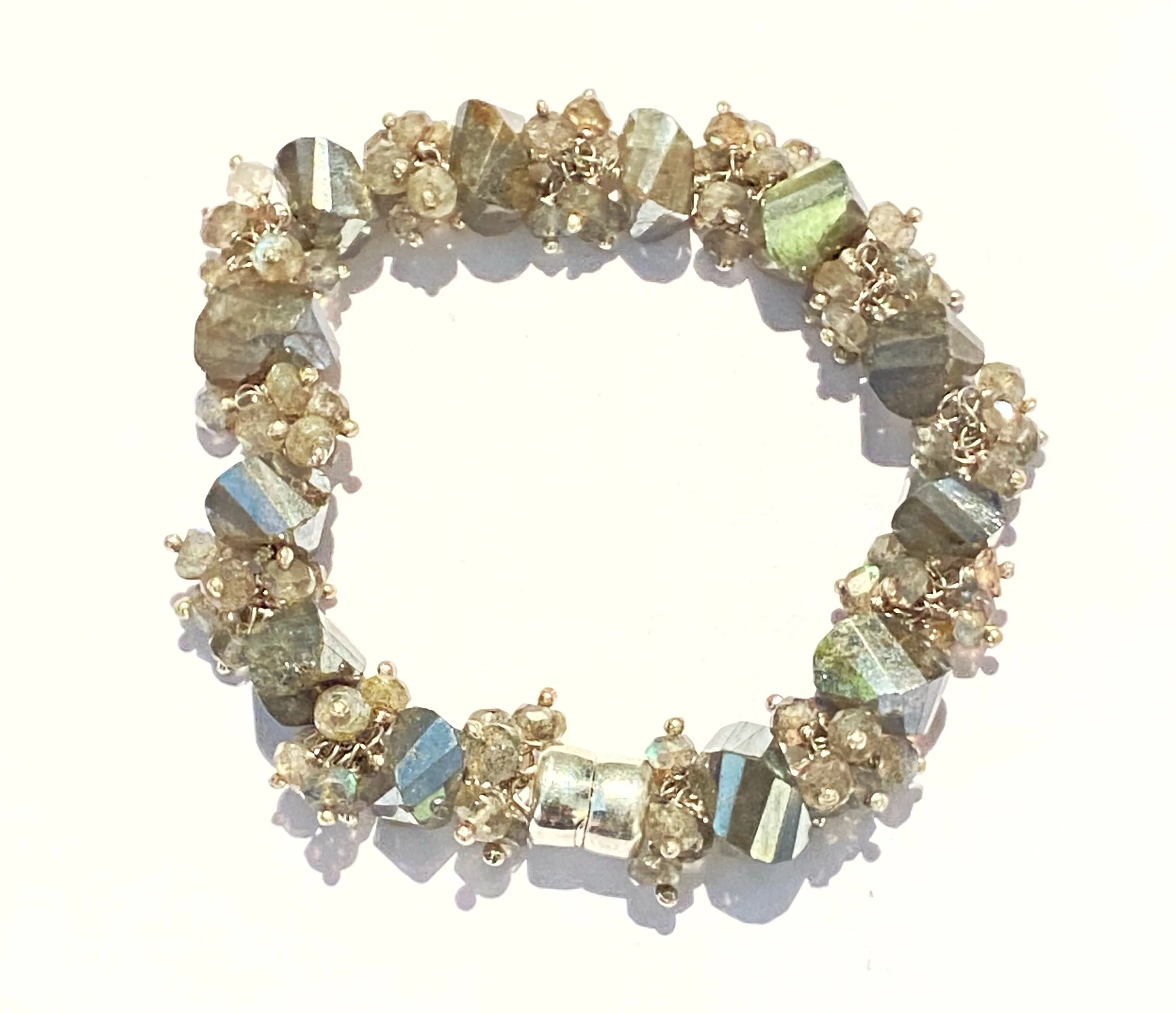 Labradorite Bangle Style Sterling Silver and Cluster Bracelet