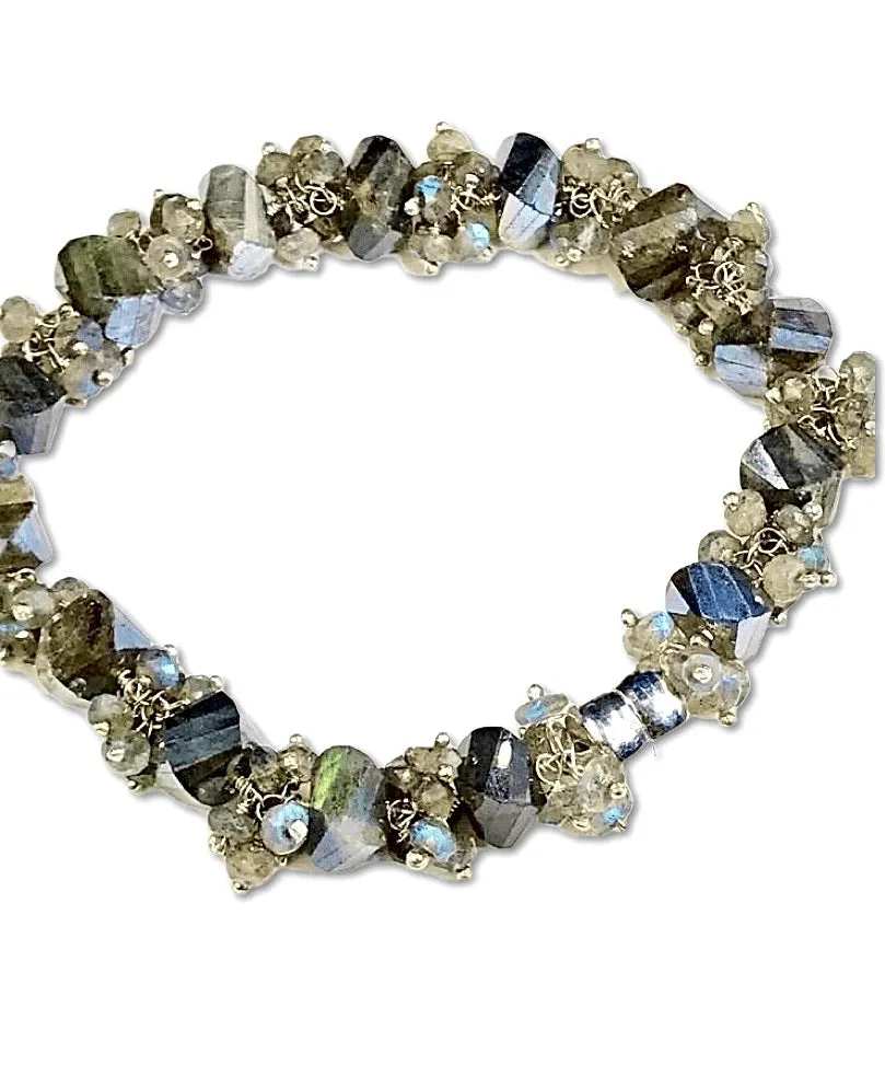 Labradorite Bangle Style Sterling Silver and Cluster Bracelet