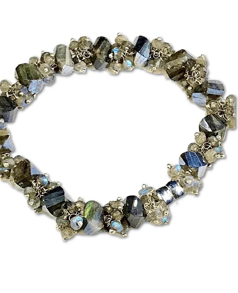 Labradorite Bangle Style Sterling Silver and Cluster Bracelet