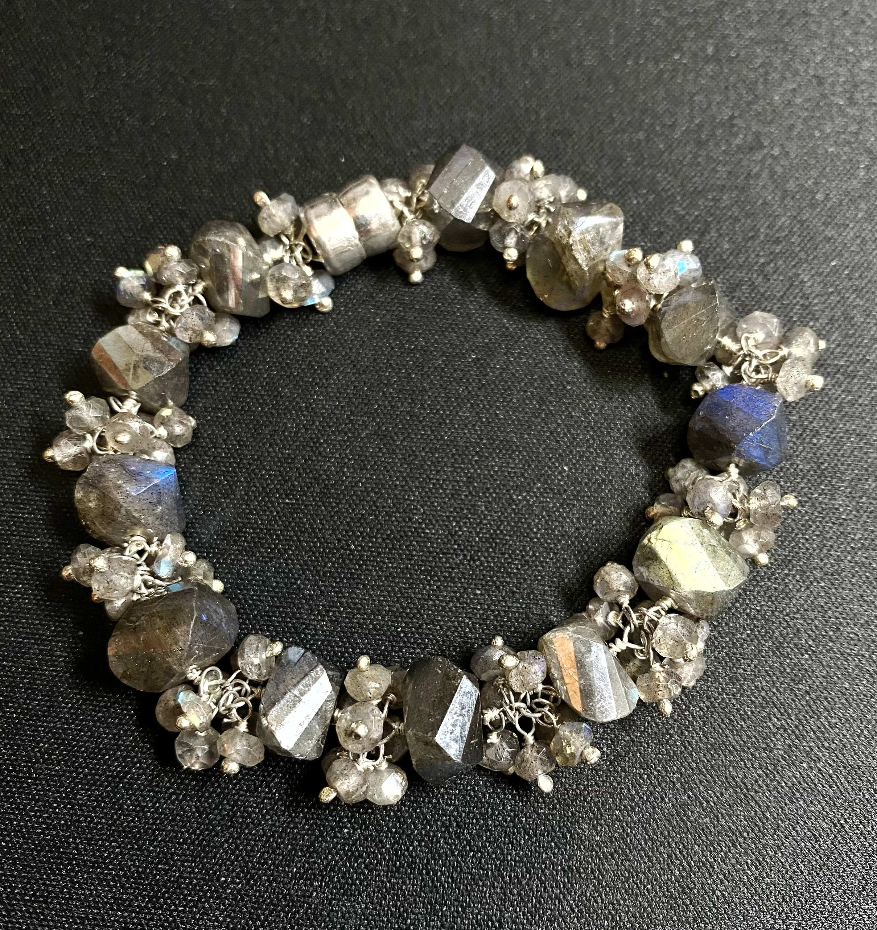 Labradorite Bangle Style Sterling Silver and Cluster Bracelet