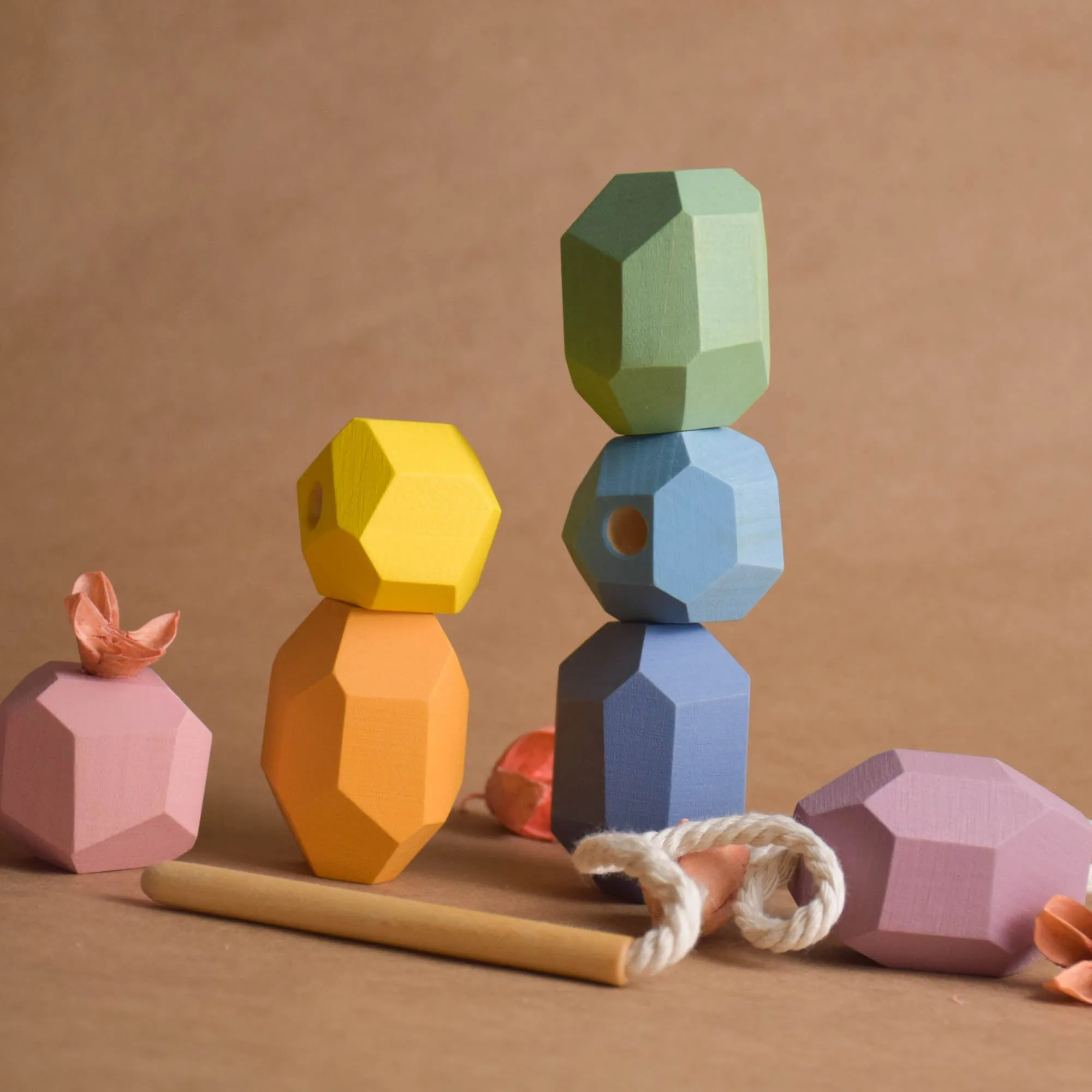 Lacing Toy Wood Baby Balancing Unfinished Blocks