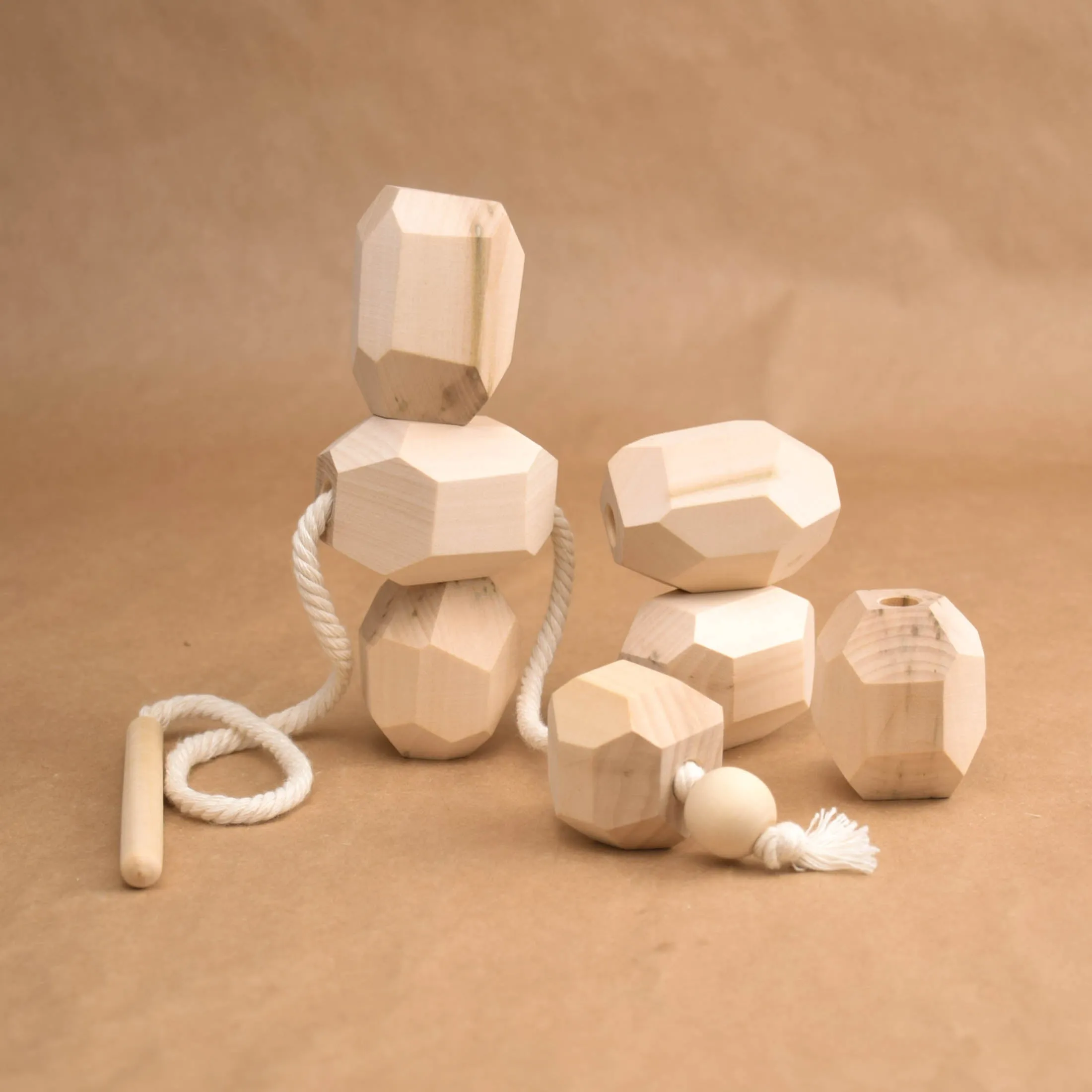 Lacing Toy Wood Baby Balancing Unfinished Blocks