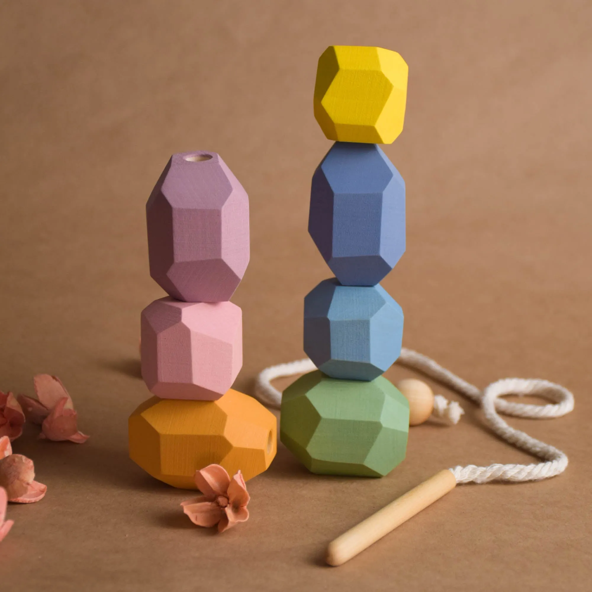 Lacing Toy Wood Baby Balancing Unfinished Blocks