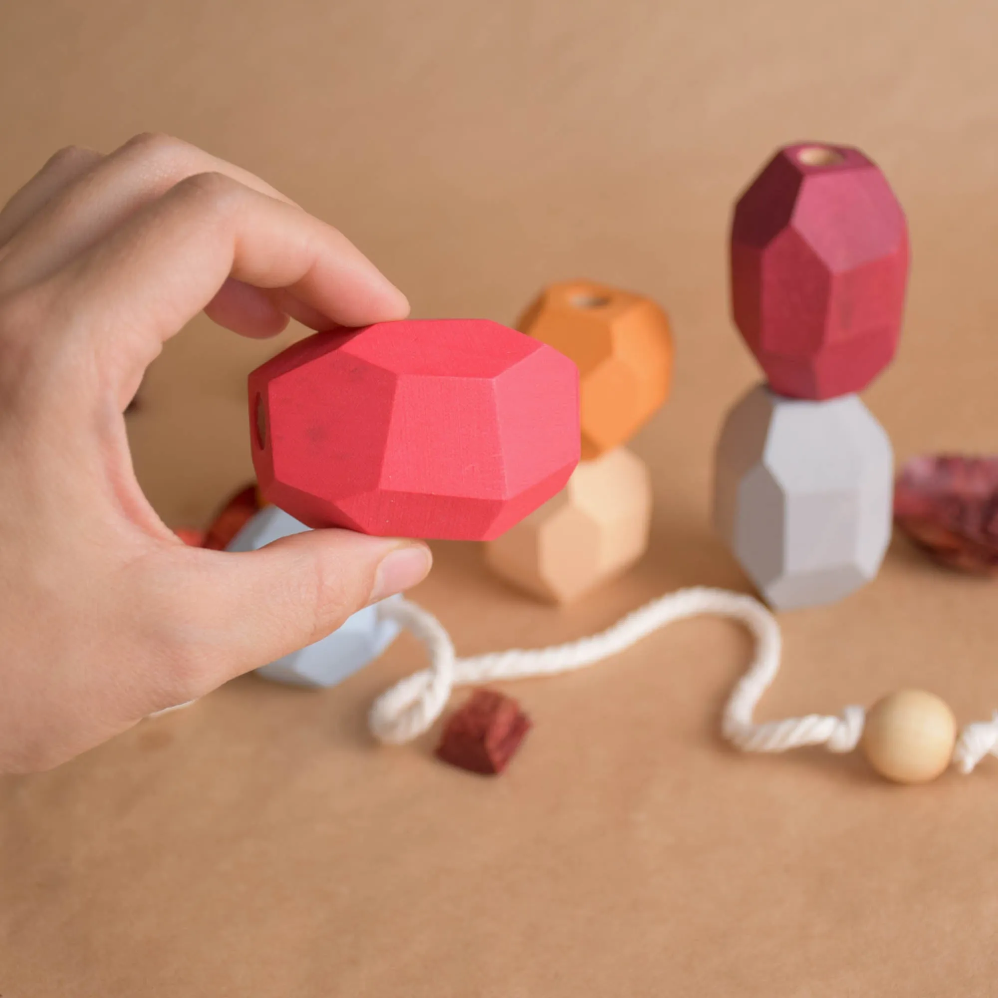 Lacing Toy Wooden Stacking Stones Toy Neutral