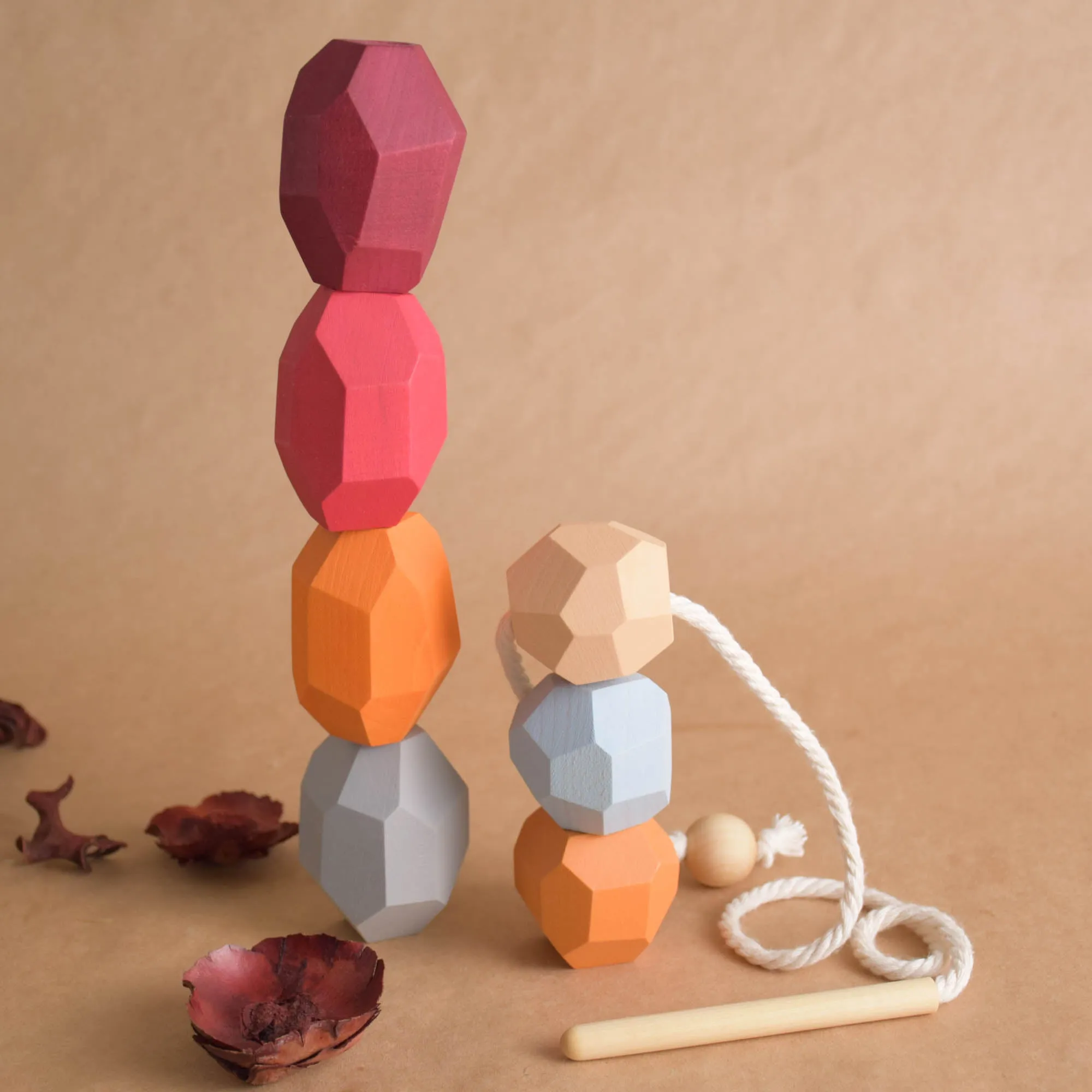 Lacing Toy Wooden Stacking Stones Toy Neutral