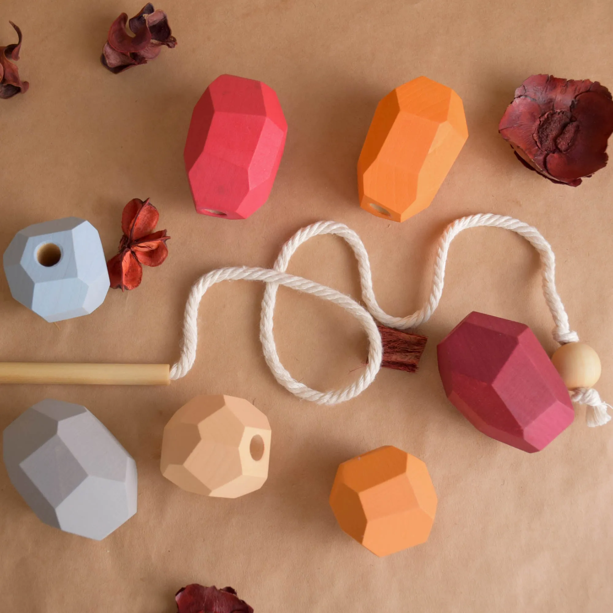 Lacing Toy Wooden Stacking Stones Toy Neutral
