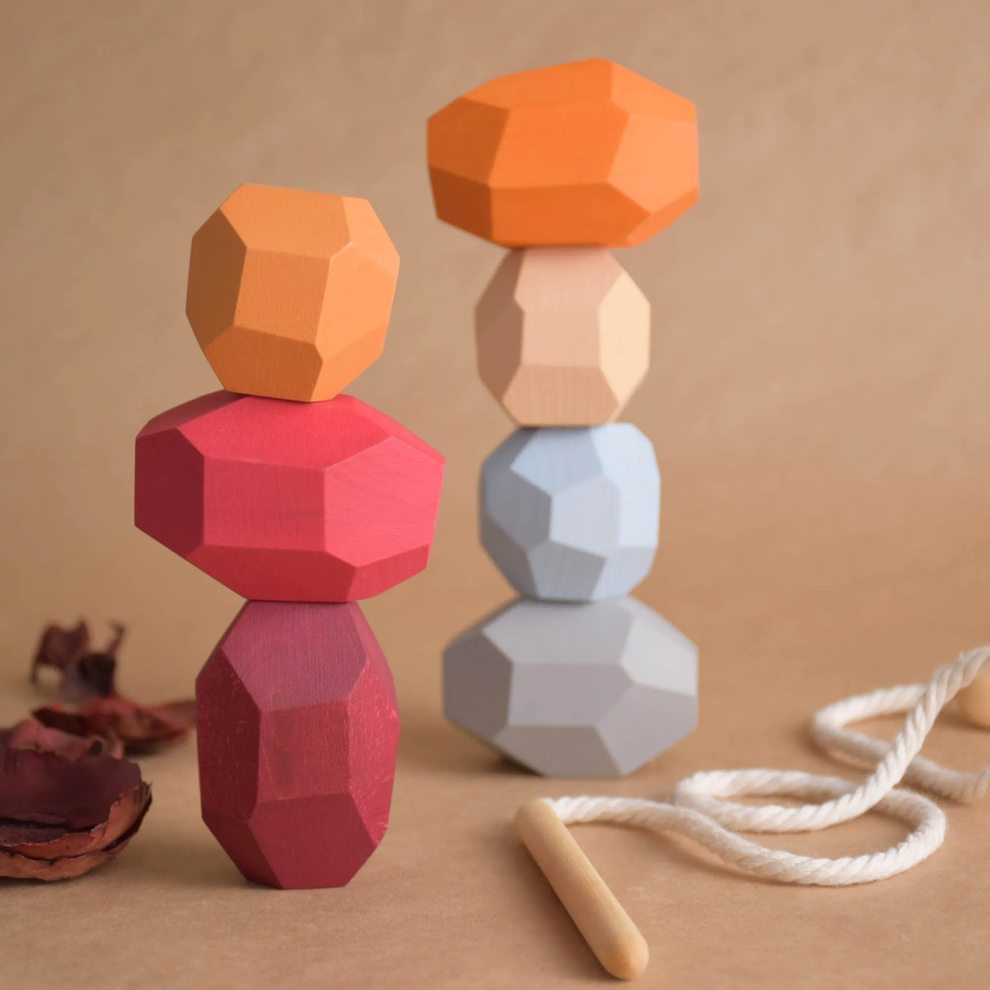 Lacing Toy Wooden Stacking Stones Toy Neutral