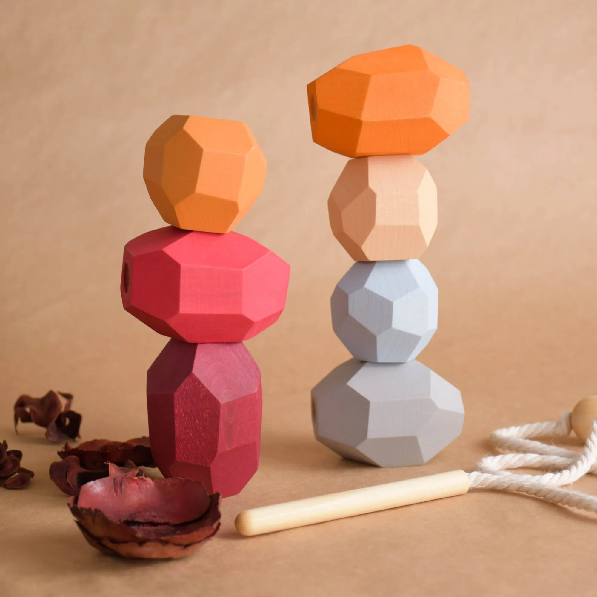 Lacing Toy Wooden Stacking Stones Toy Neutral