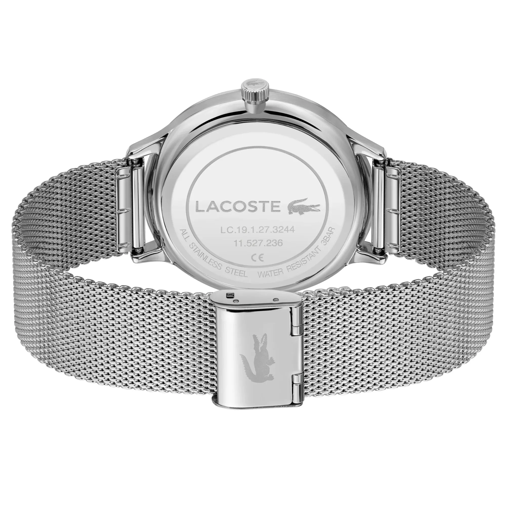 Lacoste Club Men's Slim Black Date Watch Silver Mesh Band