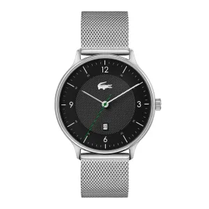 Lacoste Club Men's Slim Black Date Watch Silver Mesh Band