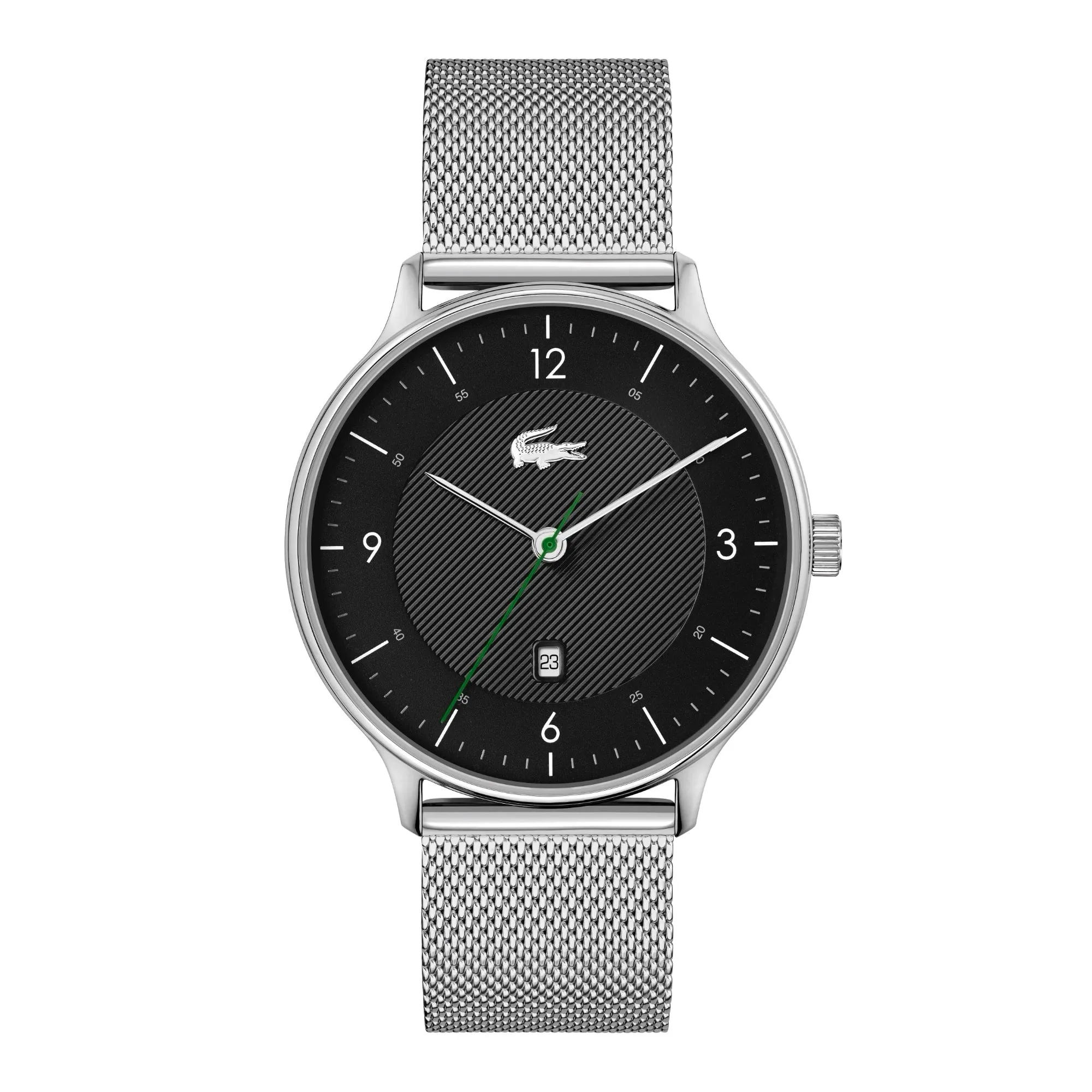 Lacoste Club Men's Slim Black Date Watch Silver Mesh Band