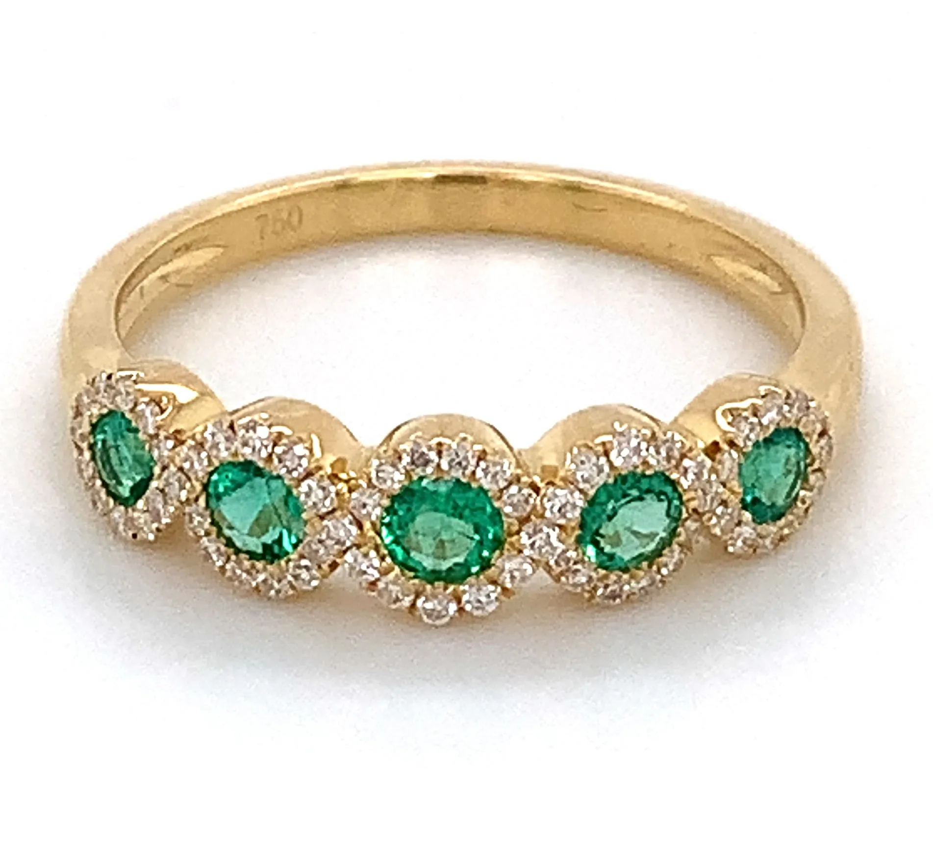Ladies 5 Stone Emerald & Diamond Ring