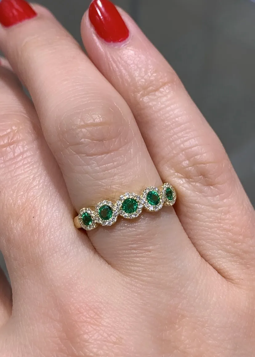 Ladies 5 Stone Emerald & Diamond Ring