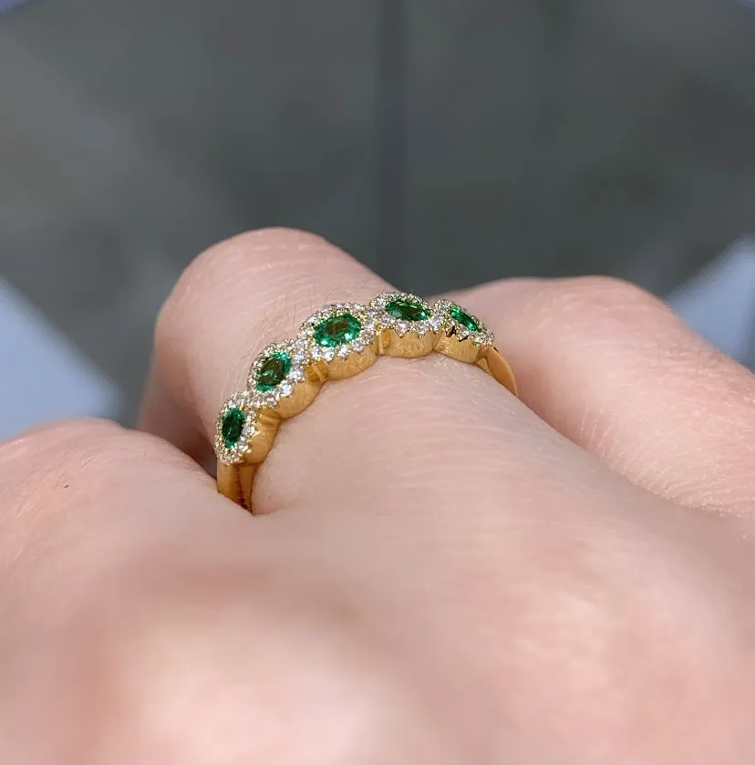 Ladies 5 Stone Emerald & Diamond Ring