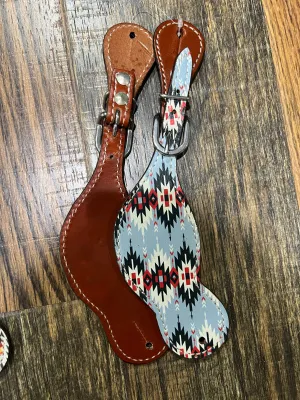 Ladies Red Grey Aztec leather spur straps