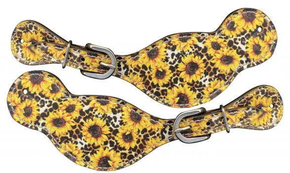 Ladies Sunflower and Cheetah printed leather spur straps