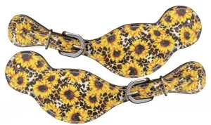 Ladies Sunflower and Cheetah printed leather spur straps
