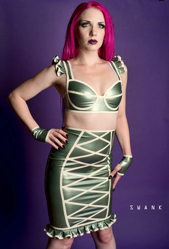 Latex Fingerless Short Gloves with Trim