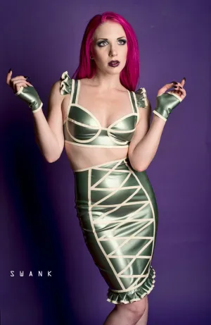 Latex Fingerless Short Gloves with Trim