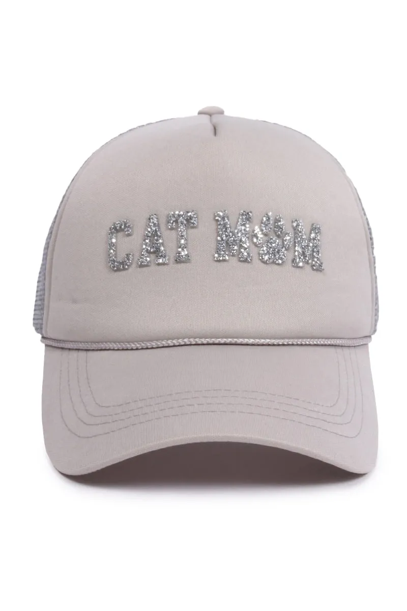 LCAPM3174 - Bling Cat Mom Stone Mesh Back Trucker Hat