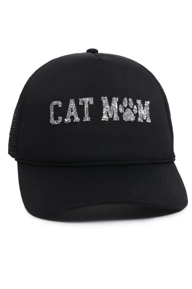 LCAPM3174 - Bling Cat Mom Stone Mesh Back Trucker Hat