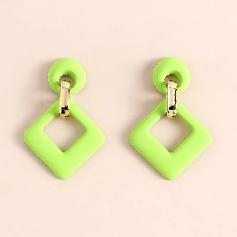 Light Green Enamel & 18K Gold-Plated Open Rhombus Drop Earrings