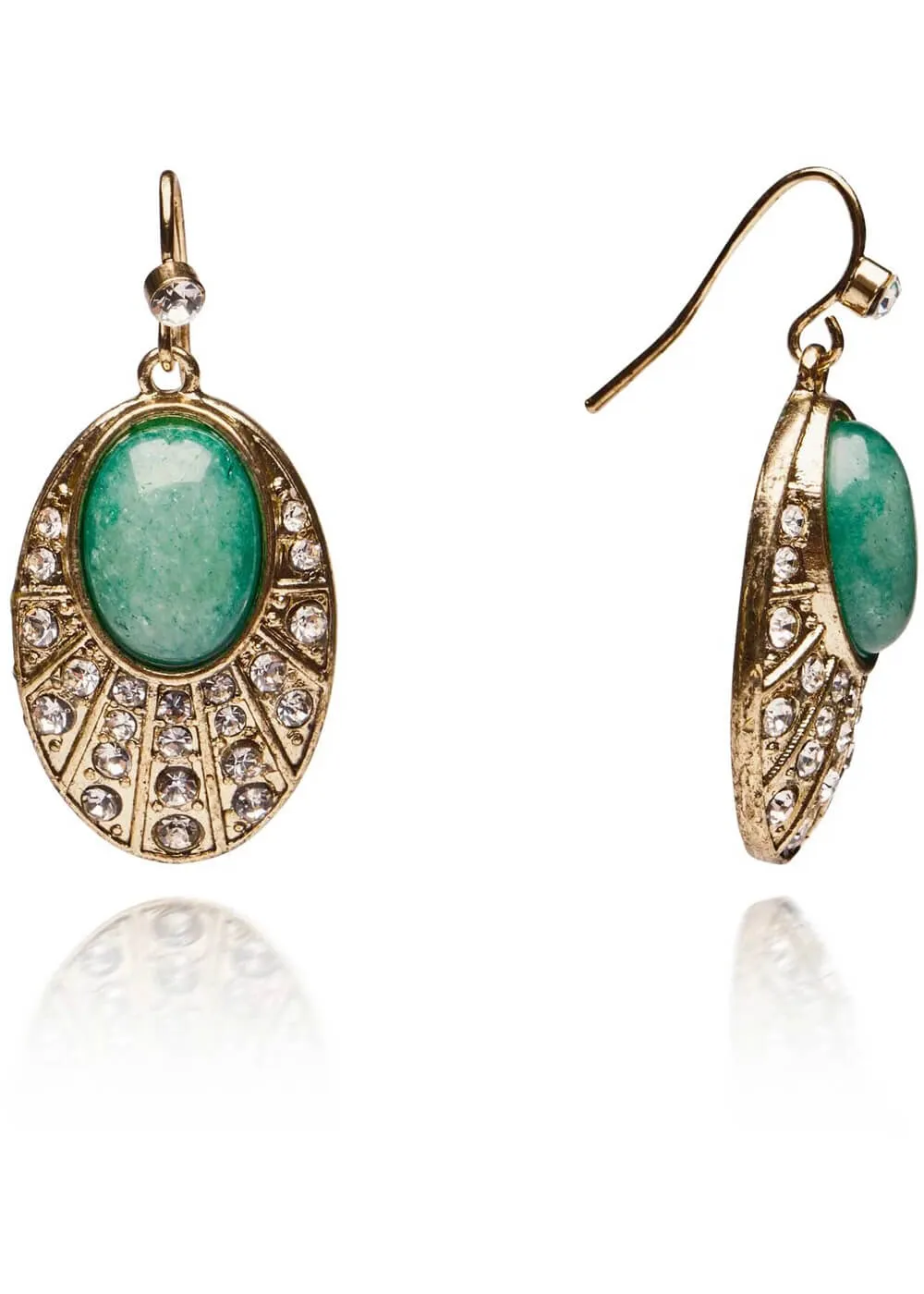 Love Vintage Oval Agate Deco Earrings Green