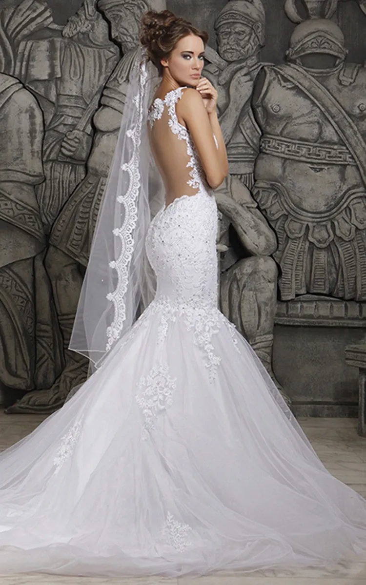 Magnificent Tulle Mermaid Lace Wedding Dress With Train-700518
