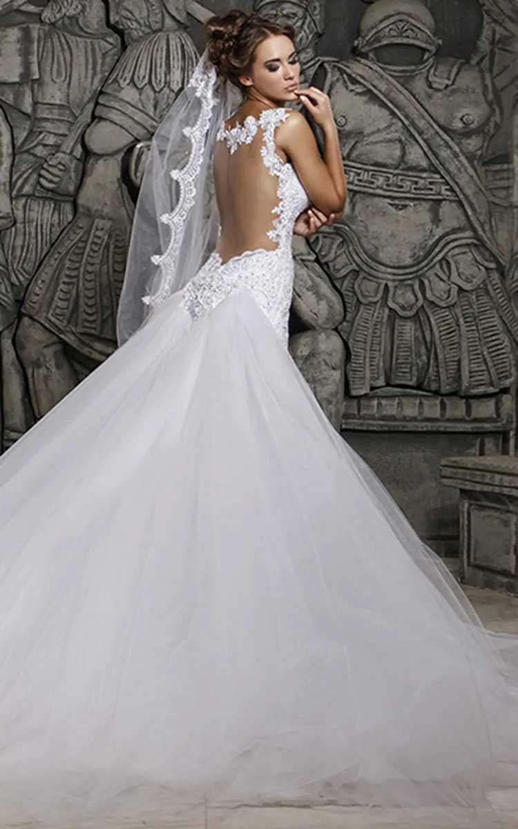 Magnificent Tulle Mermaid Lace Wedding Dress With Train-700518
