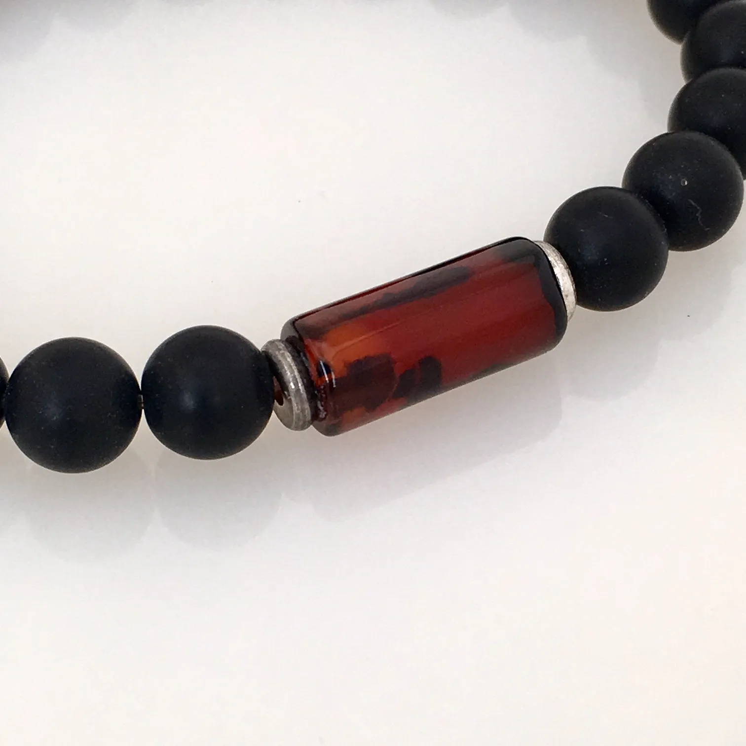 Matte Onyx & Carnelian Stretch Men's Bracelet