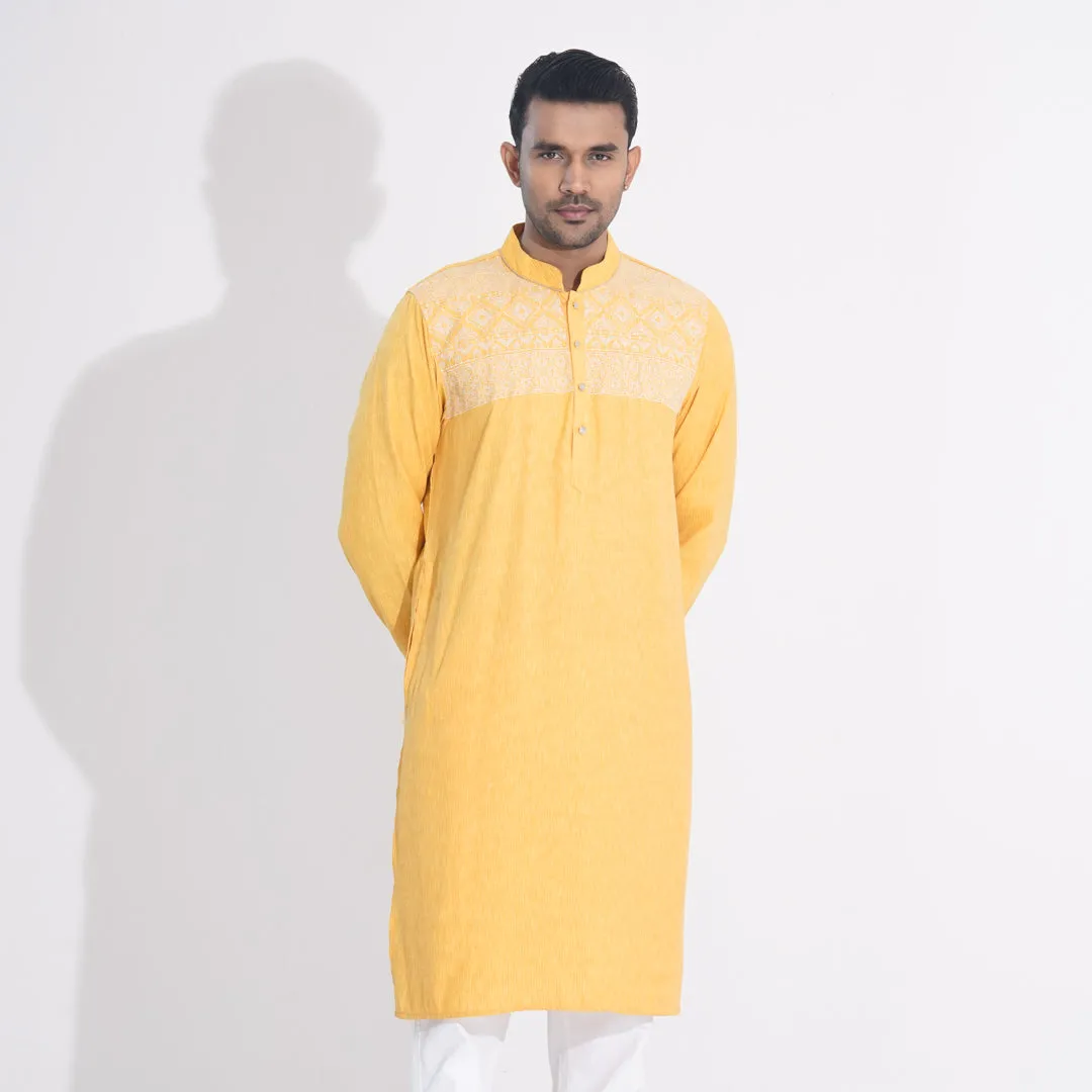 Men Yellow Embroidered Panjabi