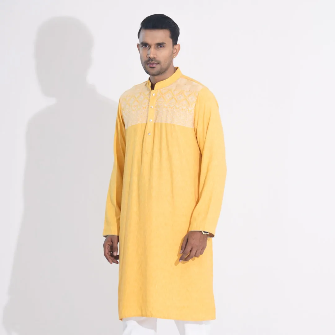 Men Yellow Embroidered Panjabi