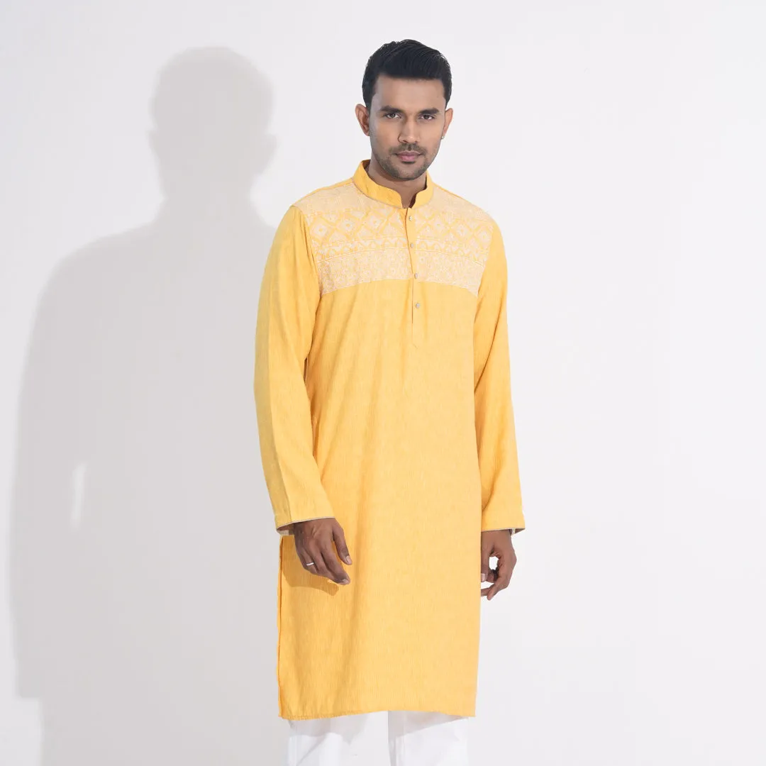 Men Yellow Embroidered Panjabi