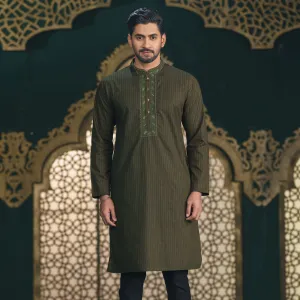 Mens Olive Embroidered Panjabi