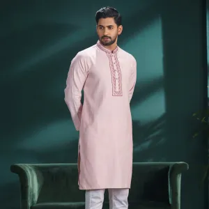 Mens Pink Embroidered Panjabi