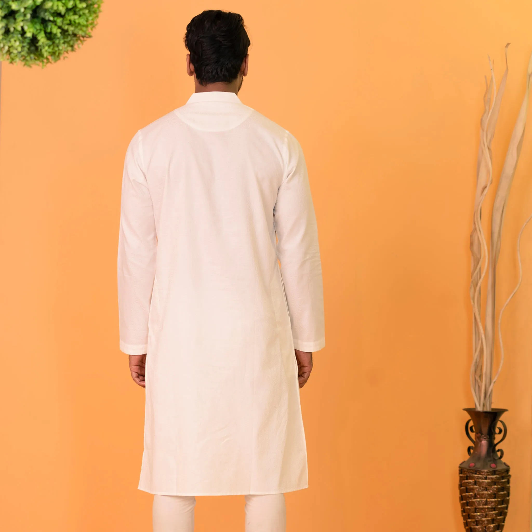 Mens White Embroidered Panjabi