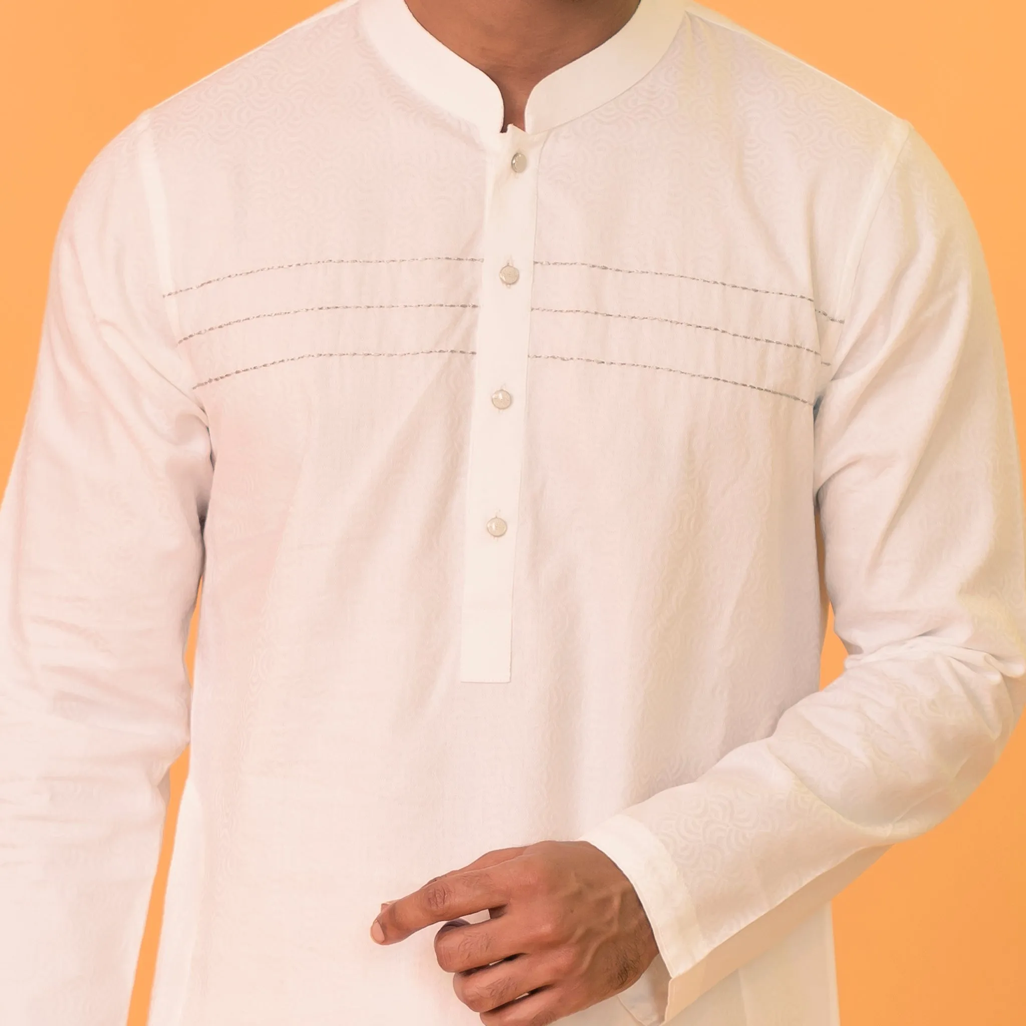 Mens White Embroidered Panjabi