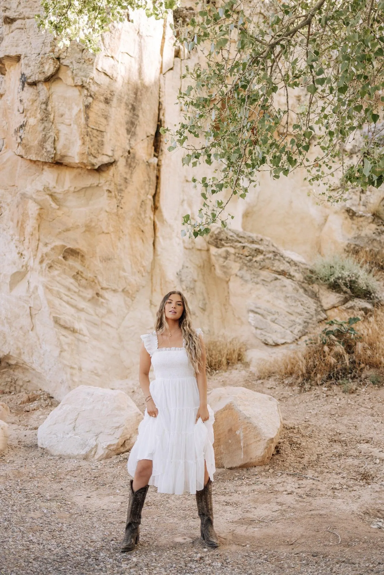 Michaela Floral Embroidered Dress in White