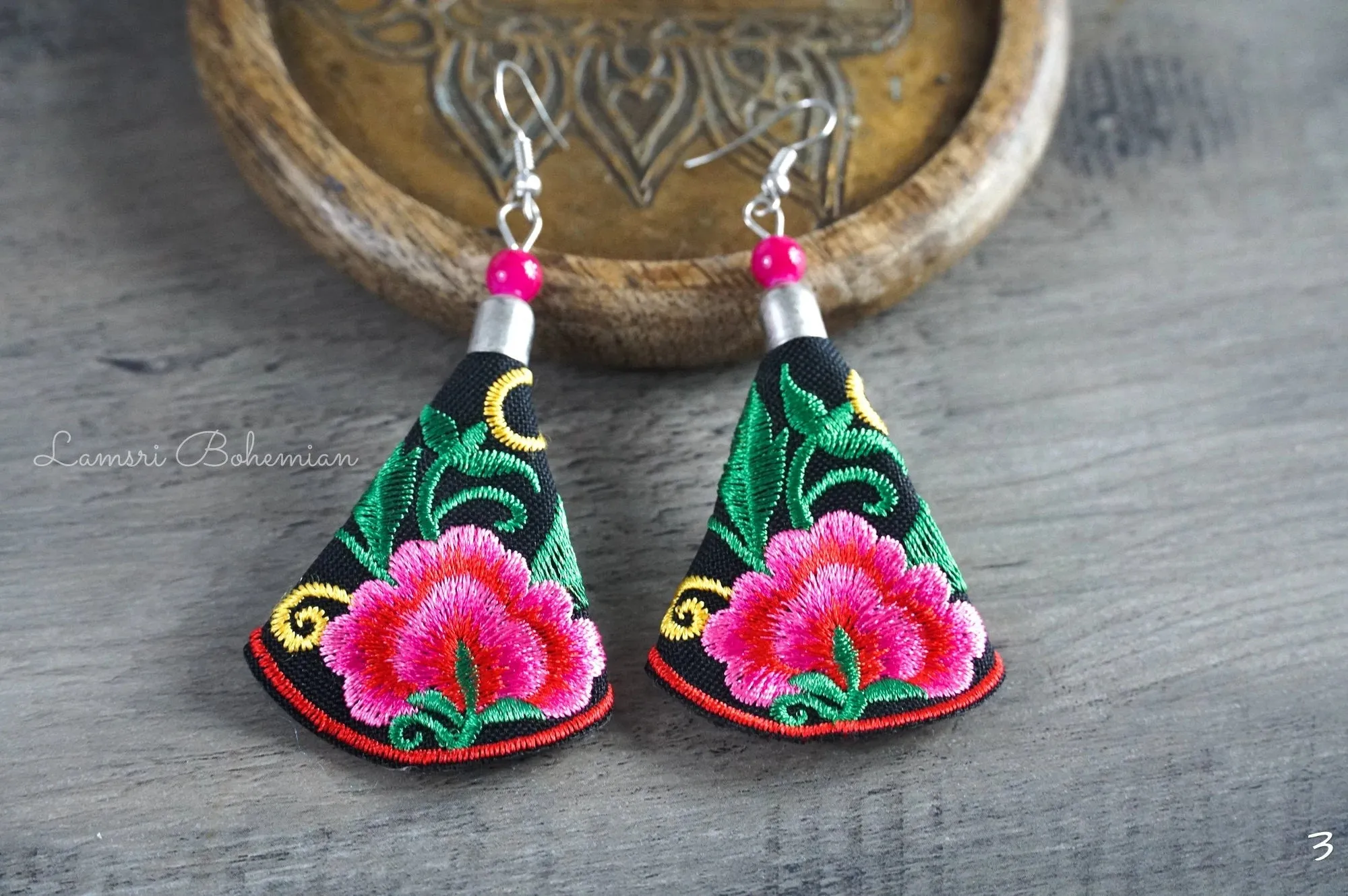Midnight Bloom Embroidered Earrings