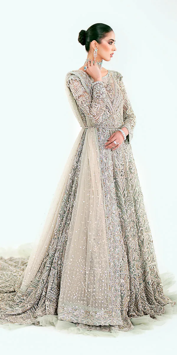 Mint Green Pakistani Bridal Dress in Gown Dupatta Style