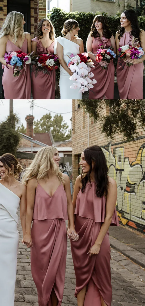Mismatched Simple Spaghetti Strap Long Bridesmaid Dresses Online,RBWG0058