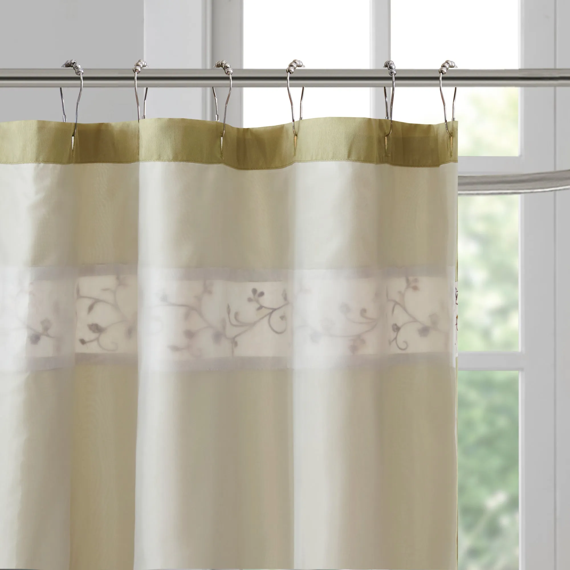 Monroe Faux Silk Embroidered Floral Shower Curtain