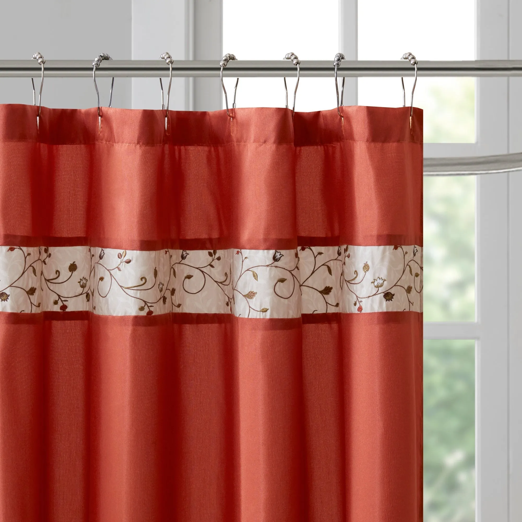 Monroe Faux Silk Embroidered Floral Shower Curtain