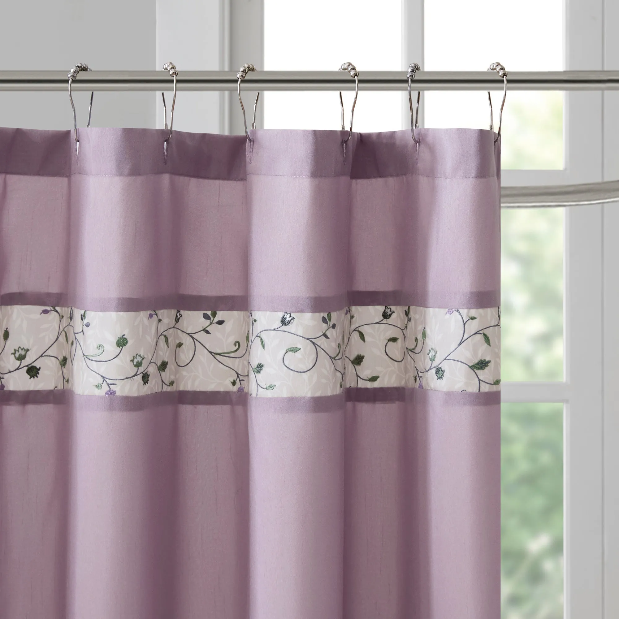 Monroe Faux Silk Embroidered Floral Shower Curtain