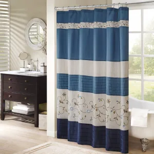 Monroe Faux Silk Embroidered Floral Shower Curtain