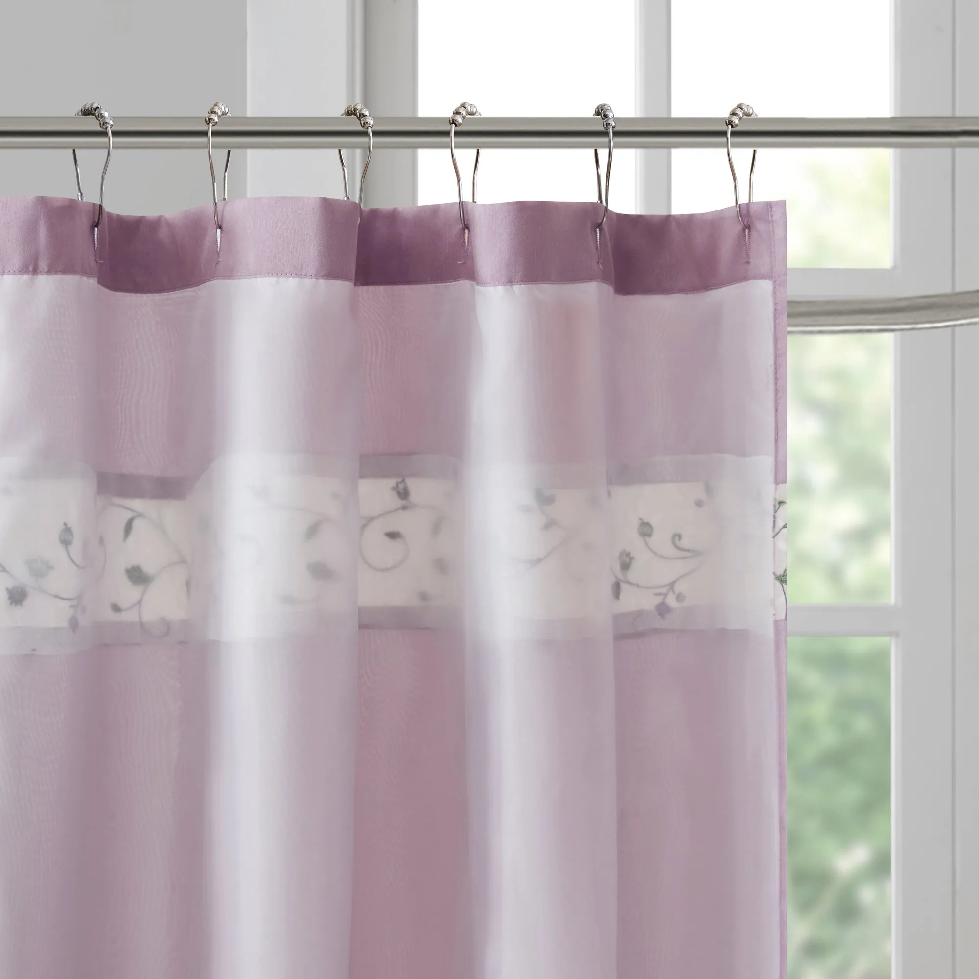 Monroe Faux Silk Embroidered Floral Shower Curtain