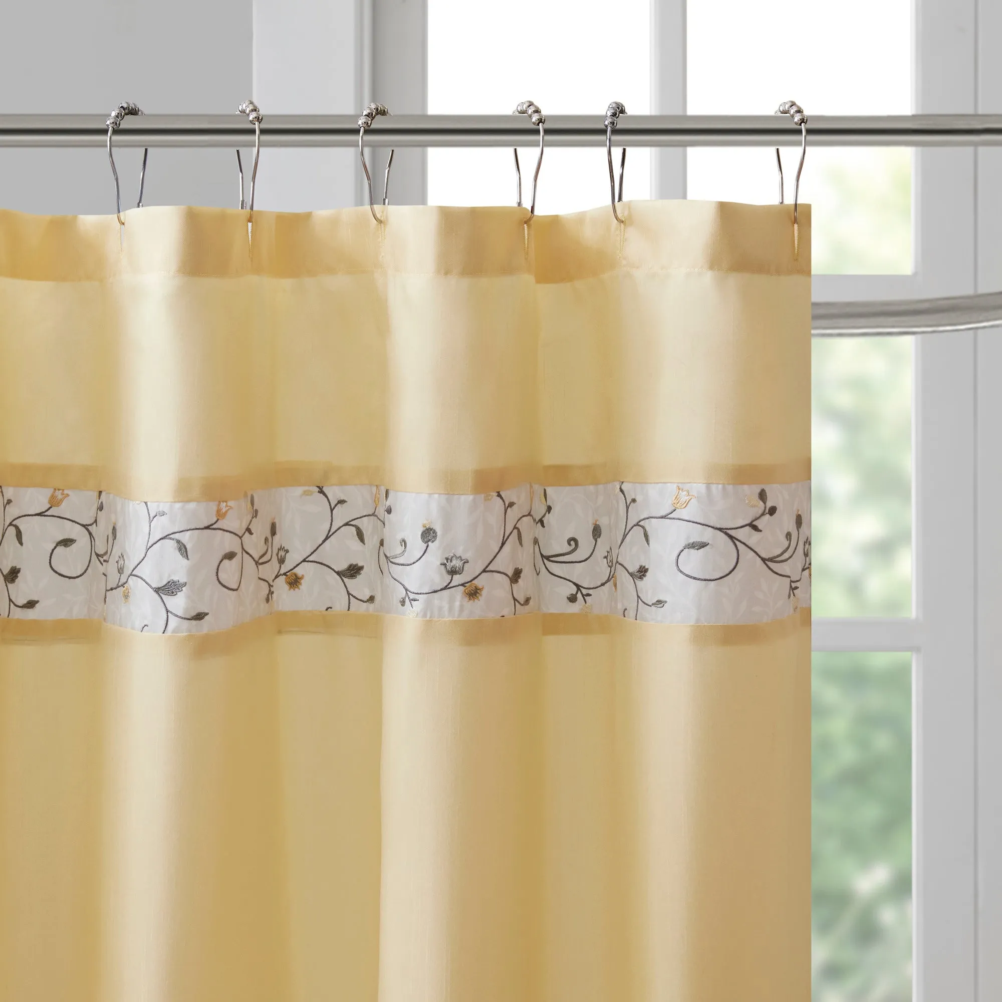 Monroe Faux Silk Embroidered Floral Shower Curtain